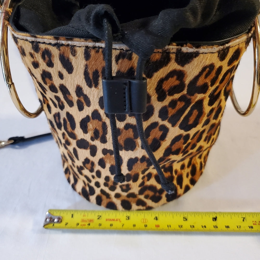 GUESS Y2K Leopard Calf Hair Bucket Bag w/ Ring Handle