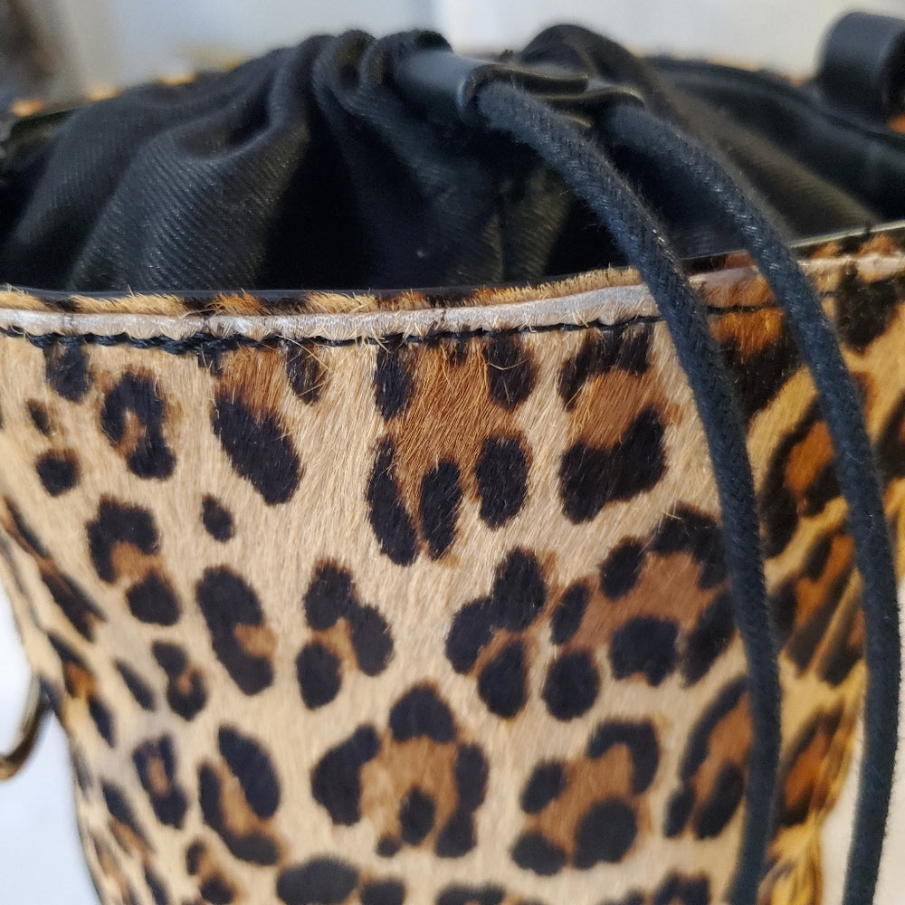 GUESS Y2K Leopard Calf Hair Bucket Bag w/ Ring Handle