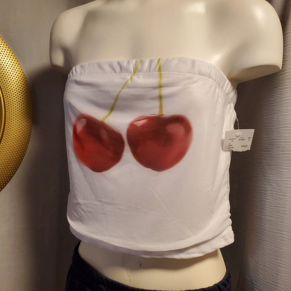 🍒 Cherry Print Tube Top / Bandeau - Large NWT