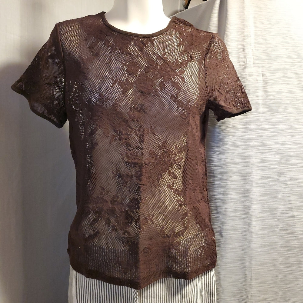 Floral Lace Mesh Top - Size Medium