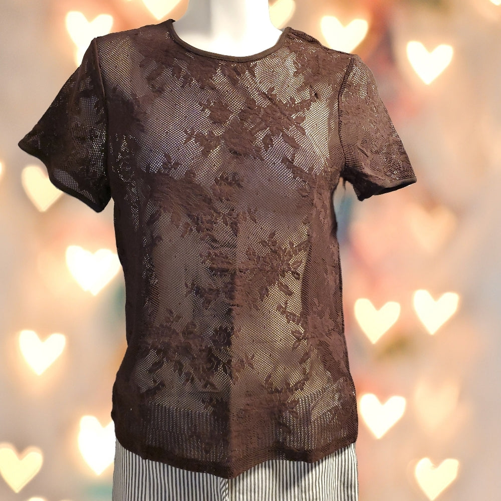 Floral Lace Mesh Top - Size Medium