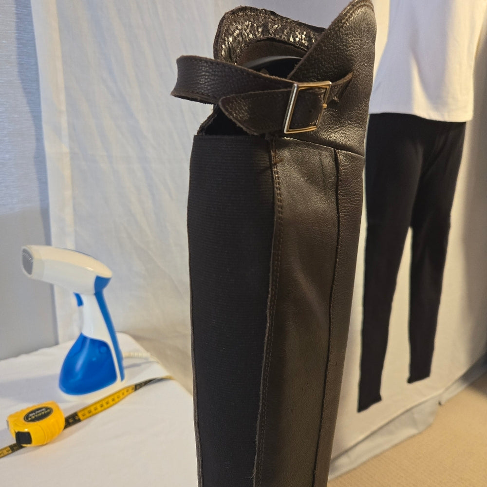 Aldo Brown Knee-High Leather Boots with Buckle -‎ Size 7.5