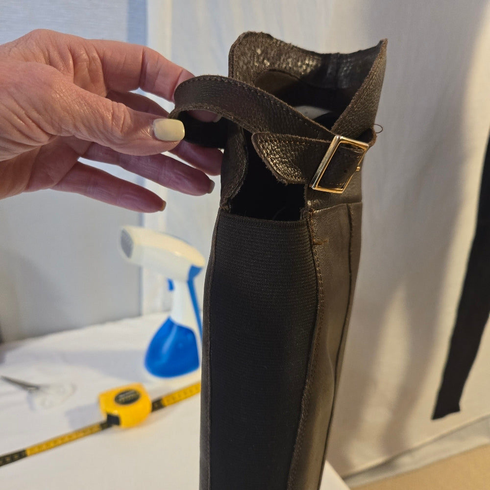 Aldo Brown Knee-High Leather Boots with Buckle -‎ Size 7.5