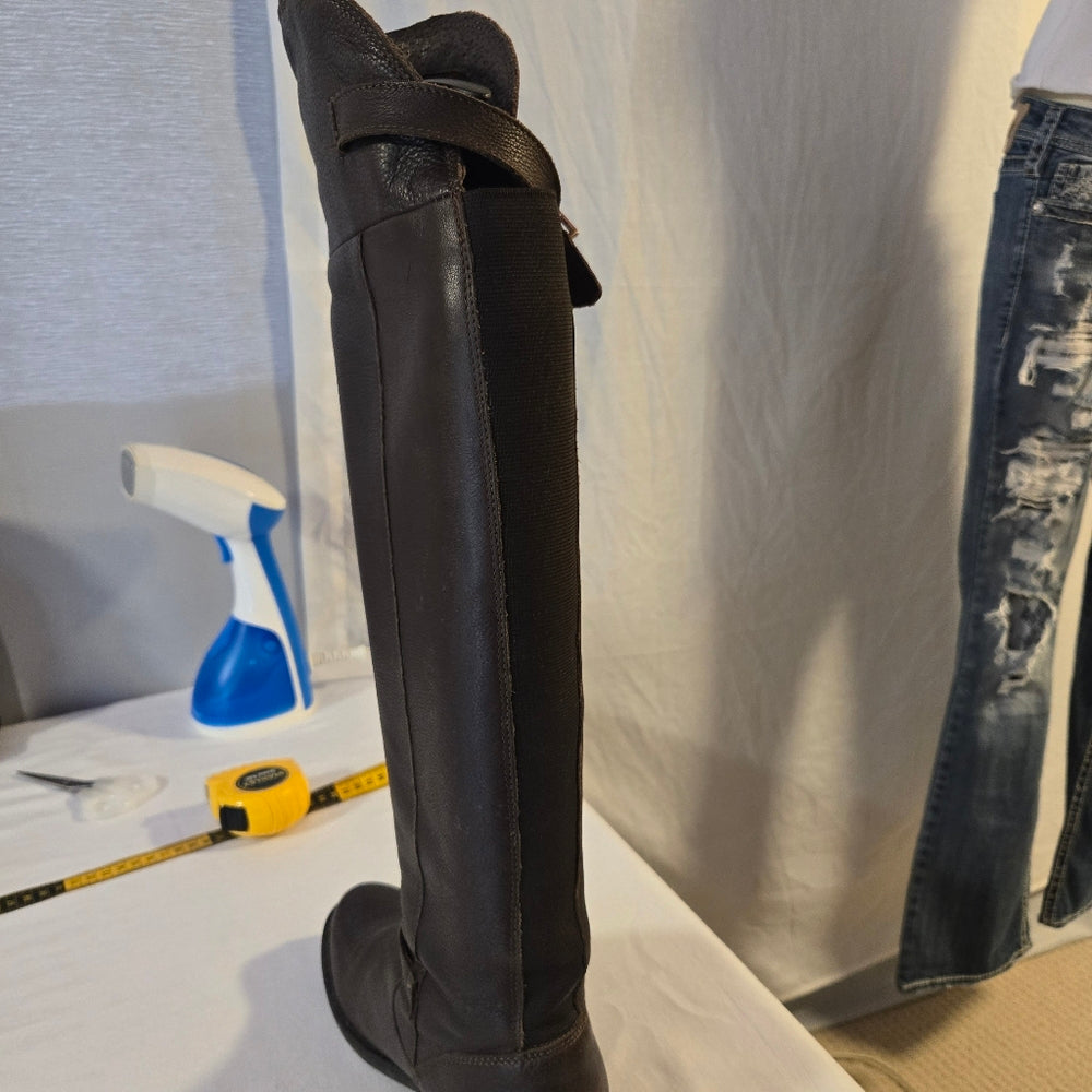 Aldo Brown Knee-High Leather Boots with Buckle -‎ Size 7.5