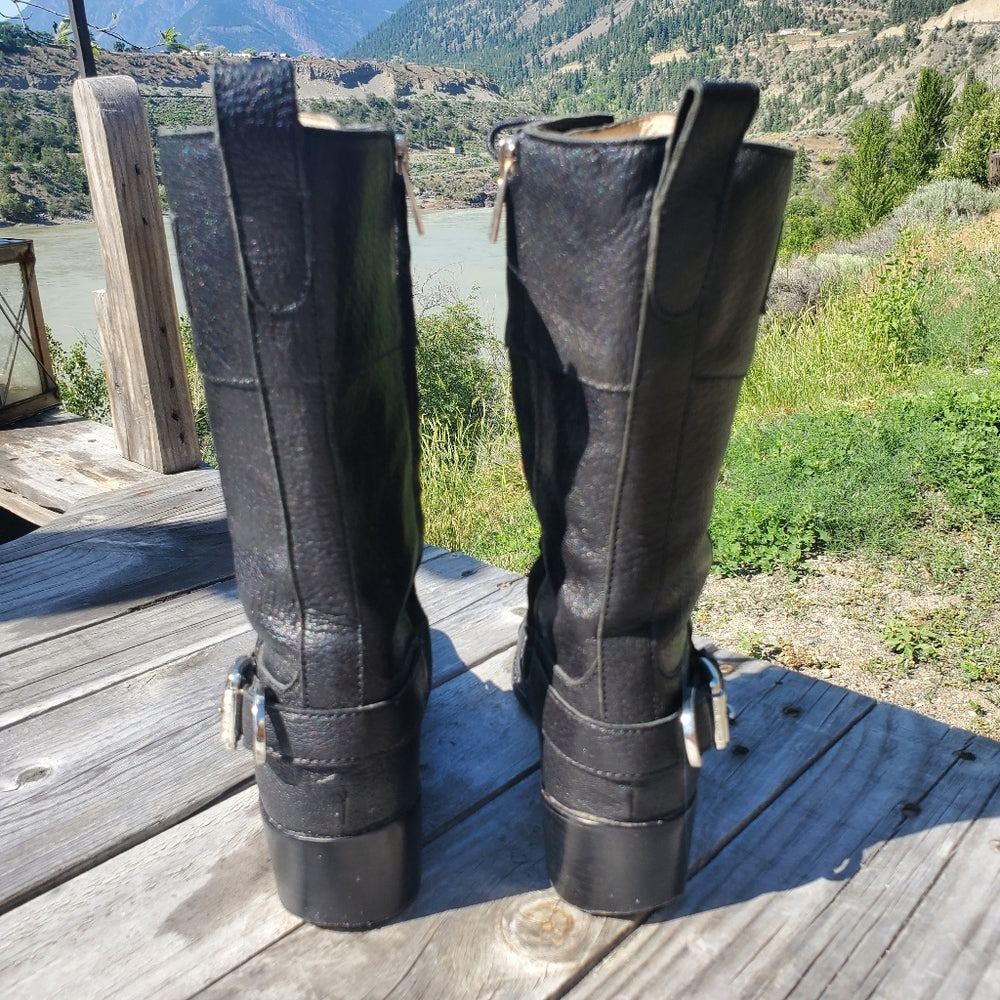 Michael Kors Leather Combat Boots with Buckle Detail - Size 6.5/7 in Excellent Condition
