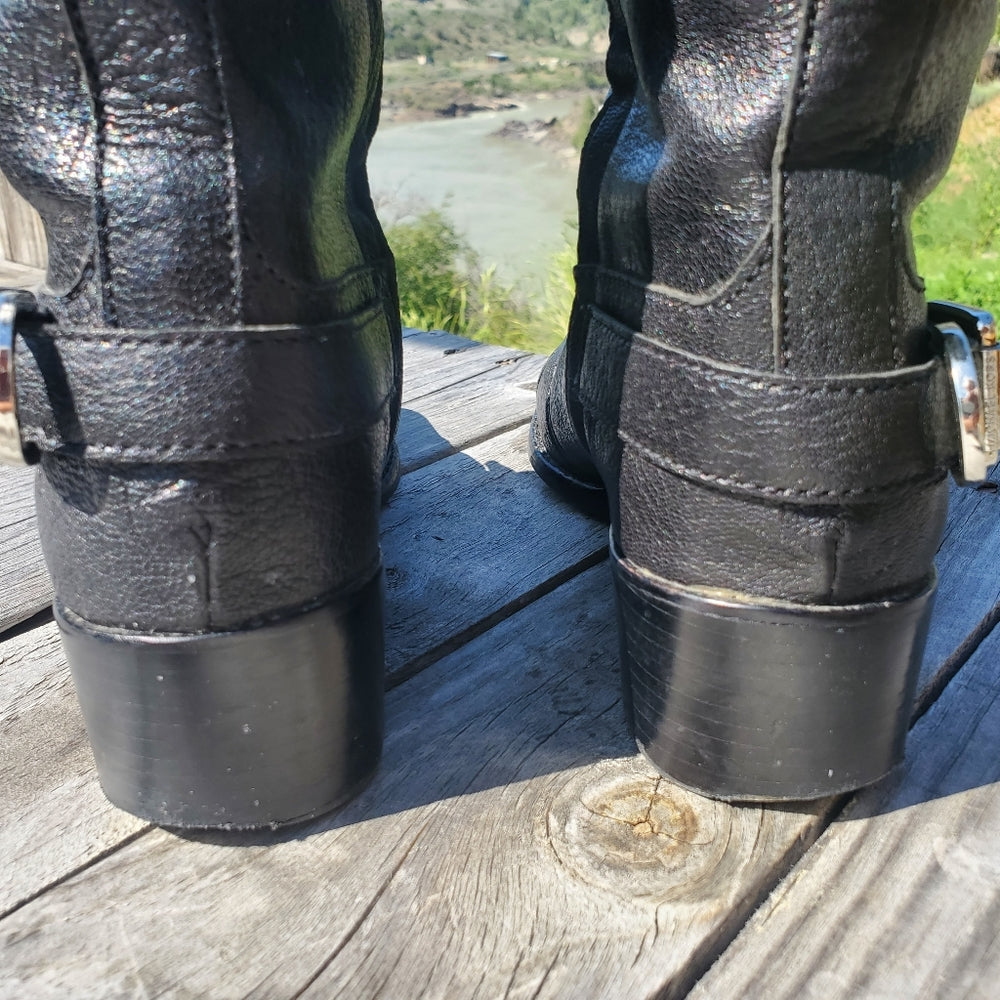 Michael Kors Leather Combat Boots with Buckle Detail - Size 6.5/7 in Excellent Condition