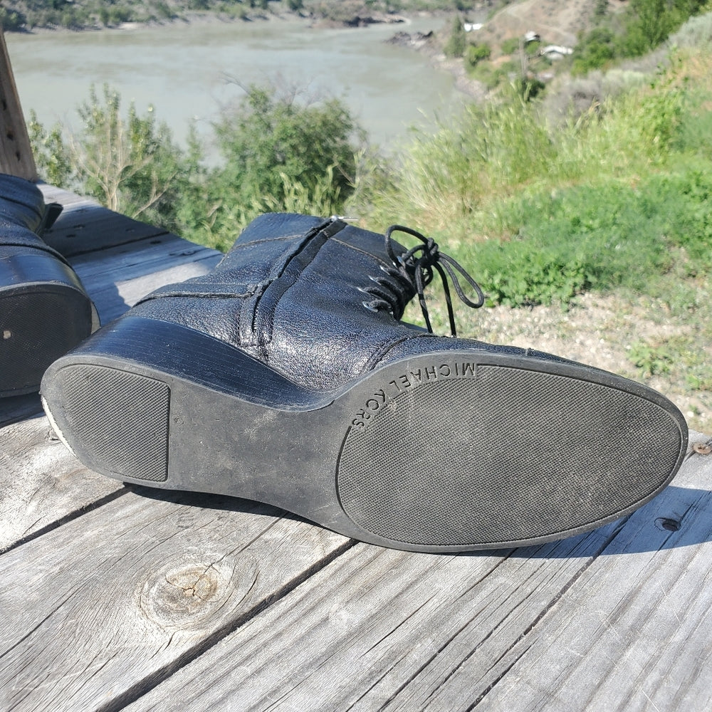 Michael Kors Leather Combat Boots with Buckle Detail - Size 6.5/7 in Excellent Condition