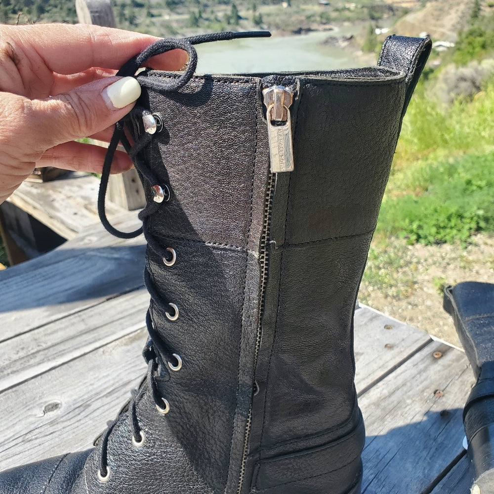 Michael Kors Leather Combat Boots with Buckle Detail - Size 6.5/7 in Excellent Condition