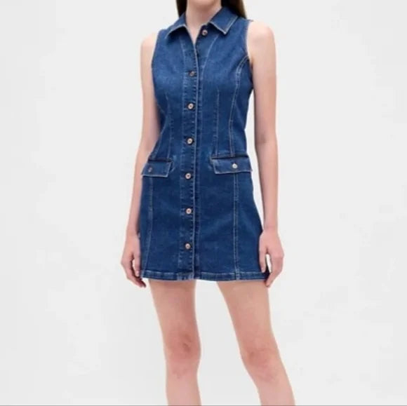 GAP Sleeveless Denim Shirt Dress - Size Medium