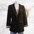 GUESS Jeans Black Tuxedo Blazer Satin Trim Leopard Lined - Size Small