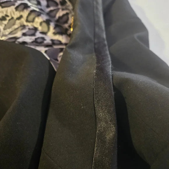 GUESS Jeans Black Tuxedo Blazer Satin Trim Leopard Lined - Size Small