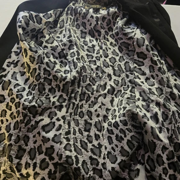 GUESS Jeans Black Tuxedo Blazer Satin Trim Leopard Lined - Size Small