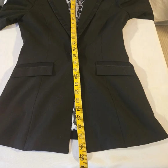 GUESS Jeans Black Tuxedo Blazer Satin Trim Leopard Lined - Size Small