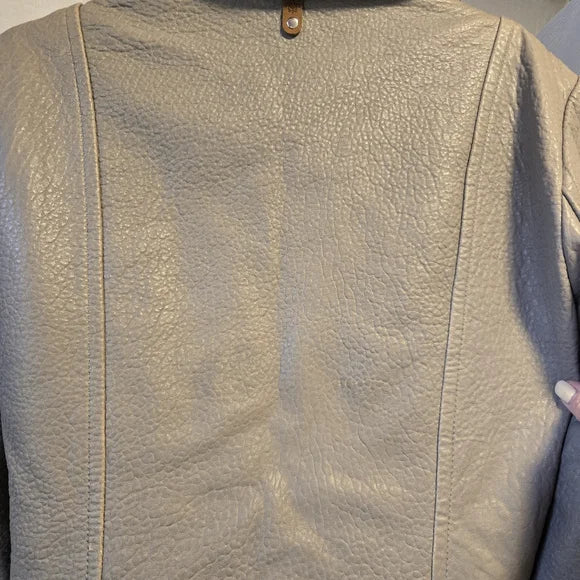 Mackage Montreal Grey Leather Moto Jacket | Pebbled Leather | Size M