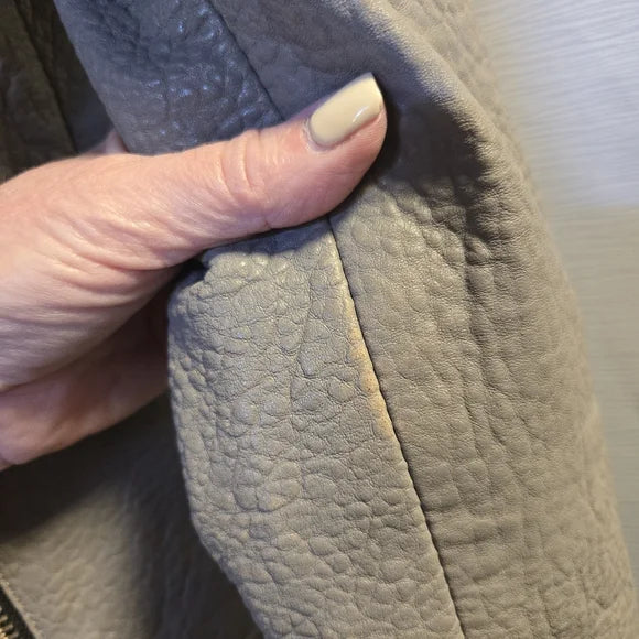 Mackage Montreal Grey Leather Moto Jacket | Pebbled Leather | Size M