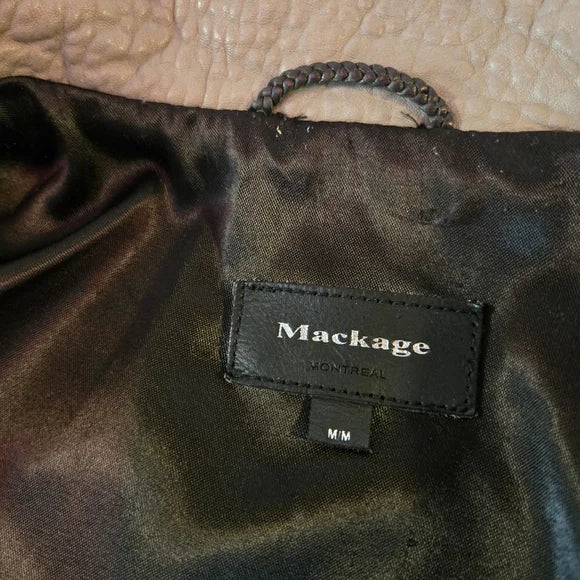 Mackage Montreal Grey Leather Moto Jacket | Pebbled Leather | Size M