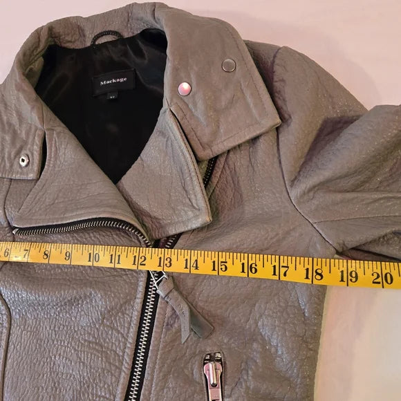 Mackage Montreal Grey Leather Moto Jacket | Pebbled Leather | Size M