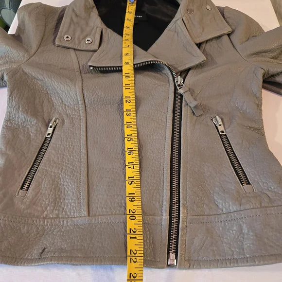 Mackage Montreal Grey Leather Moto Jacket | Pebbled Leather | Size M