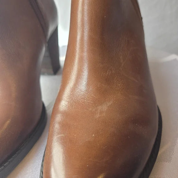 Franco Sarto Cognac Leather Ankle Boots | Harness Detail | Size 6.5