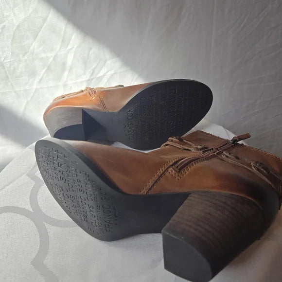 Franco Sarto Cognac Leather Ankle Boots | Harness Detail | Size 6.5