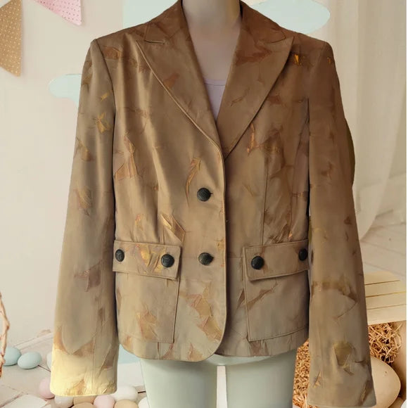 Vintage Pigskin Leather Blazer — Gold Patina Finish | Size M (40)