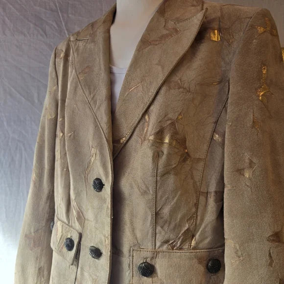 Vintage Pigskin Leather Blazer — Gold Patina Finish | Size M (40)