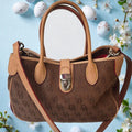 Dooney & Bourke Brown DB Monogram Satchel — Leather Trim Crossbody