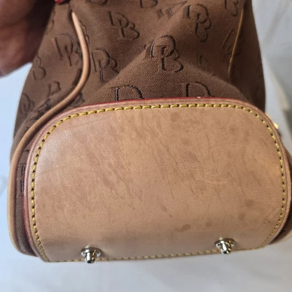 Dooney & Bourke Brown DB Monogram Satchel — Leather Trim Crossbody