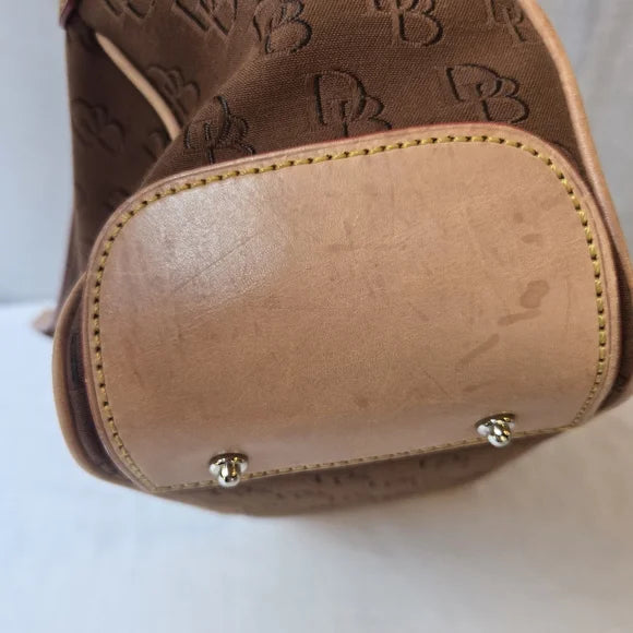 Dooney & Bourke Brown DB Monogram Satchel — Leather Trim Crossbody