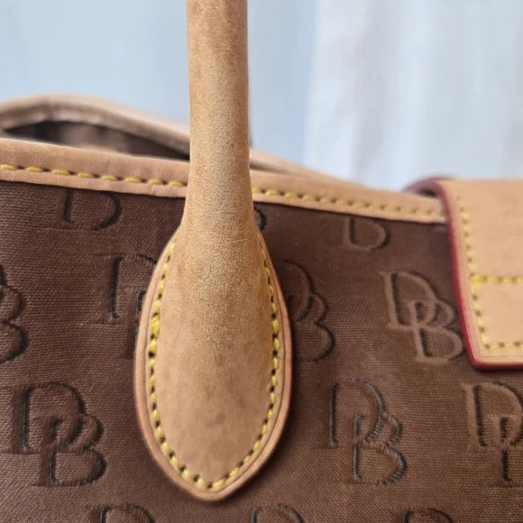 Dooney & Bourke Brown DB Monogram Satchel — Leather Trim Crossbody