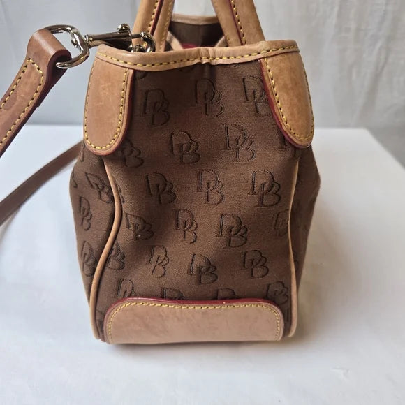 Dooney & Bourke Brown DB Monogram Satchel — Leather Trim Crossbody