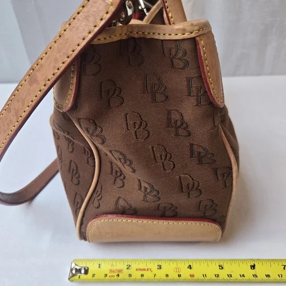 Dooney & Bourke Brown DB Monogram Satchel — Leather Trim Crossbody