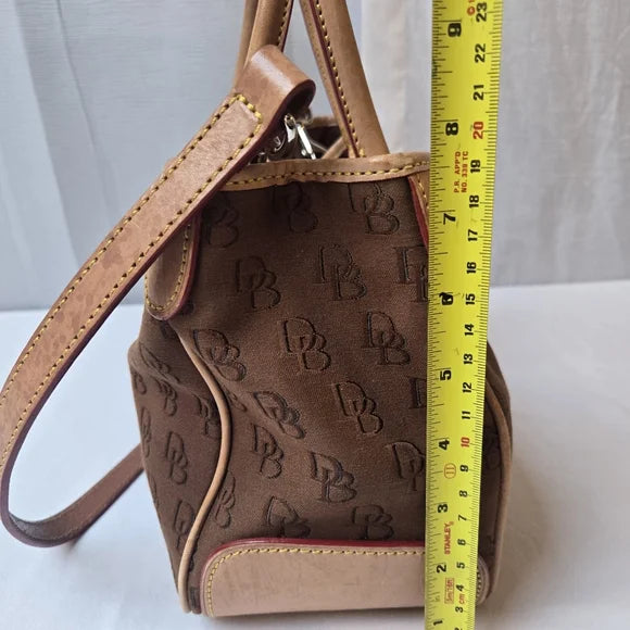 Dooney & Bourke Brown DB Monogram Satchel — Leather Trim Crossbody