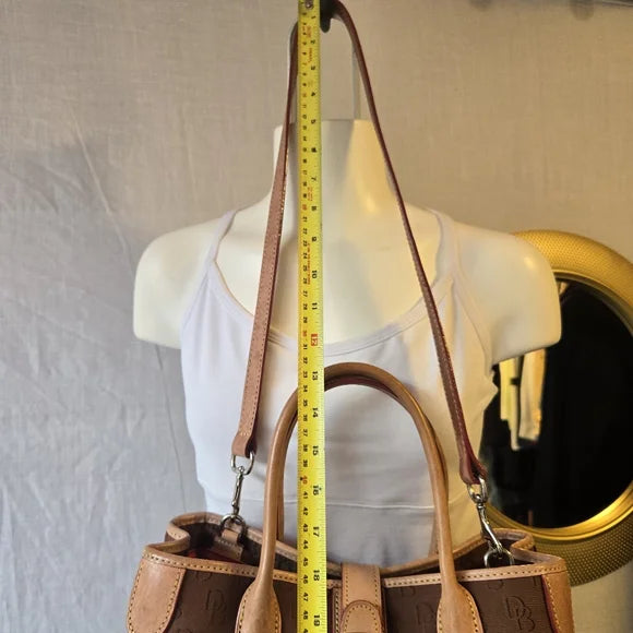 Dooney & Bourke Brown DB Monogram Satchel — Leather Trim Crossbody