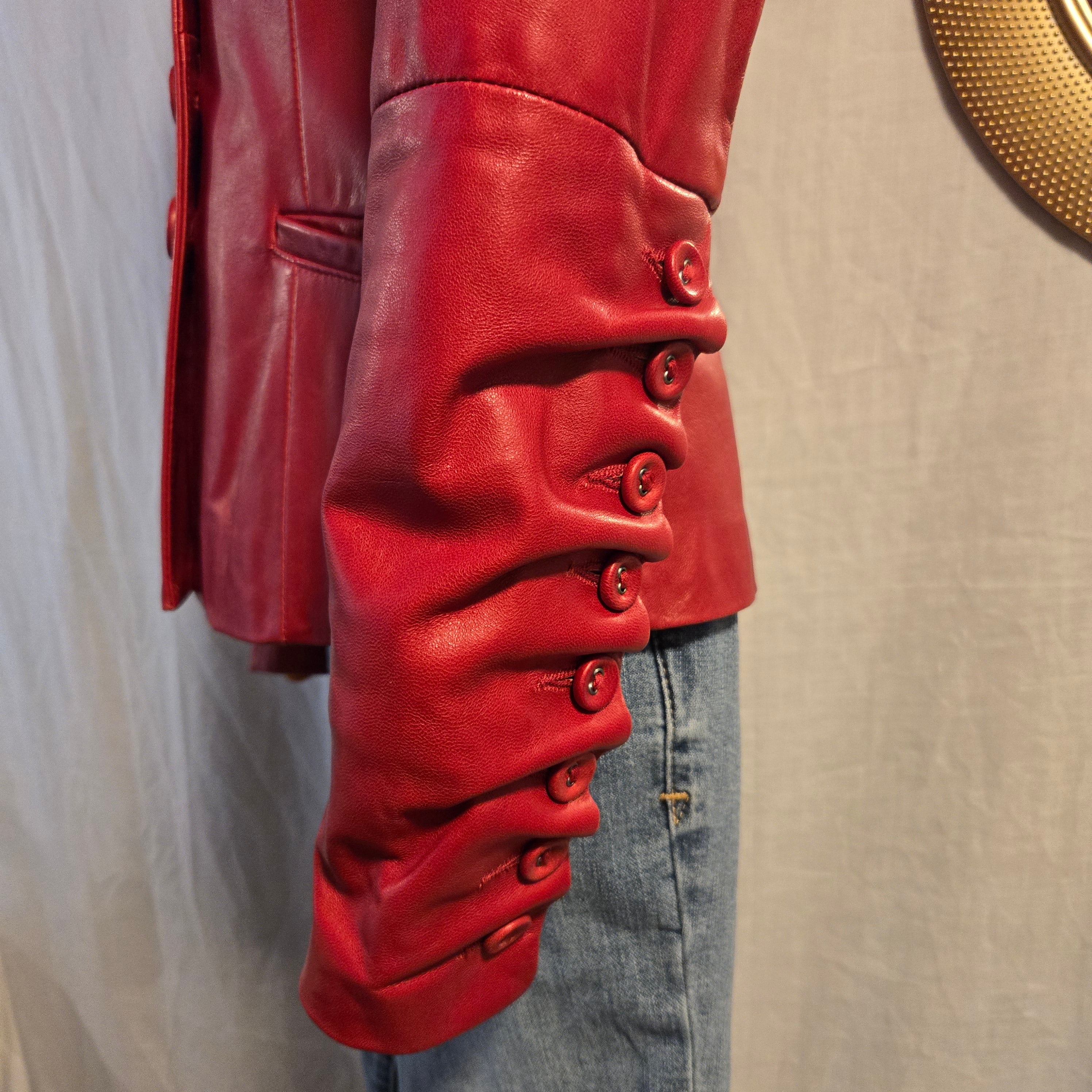 Danier Italian Leather Red Blazer Jacket | 2XS | Made in Canada