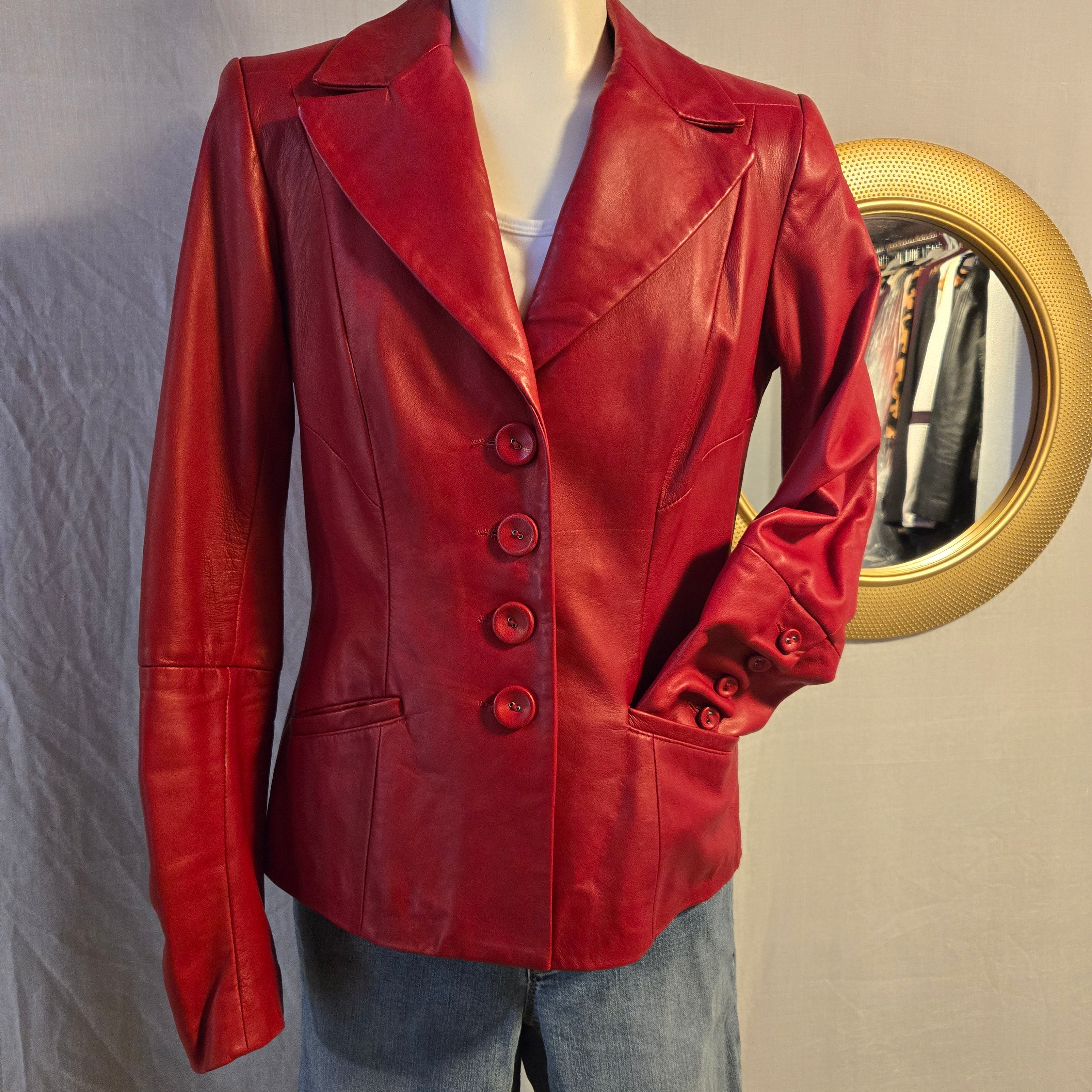 Danier Italian Leather Red Blazer Jacket | 2XS | Made in Canada