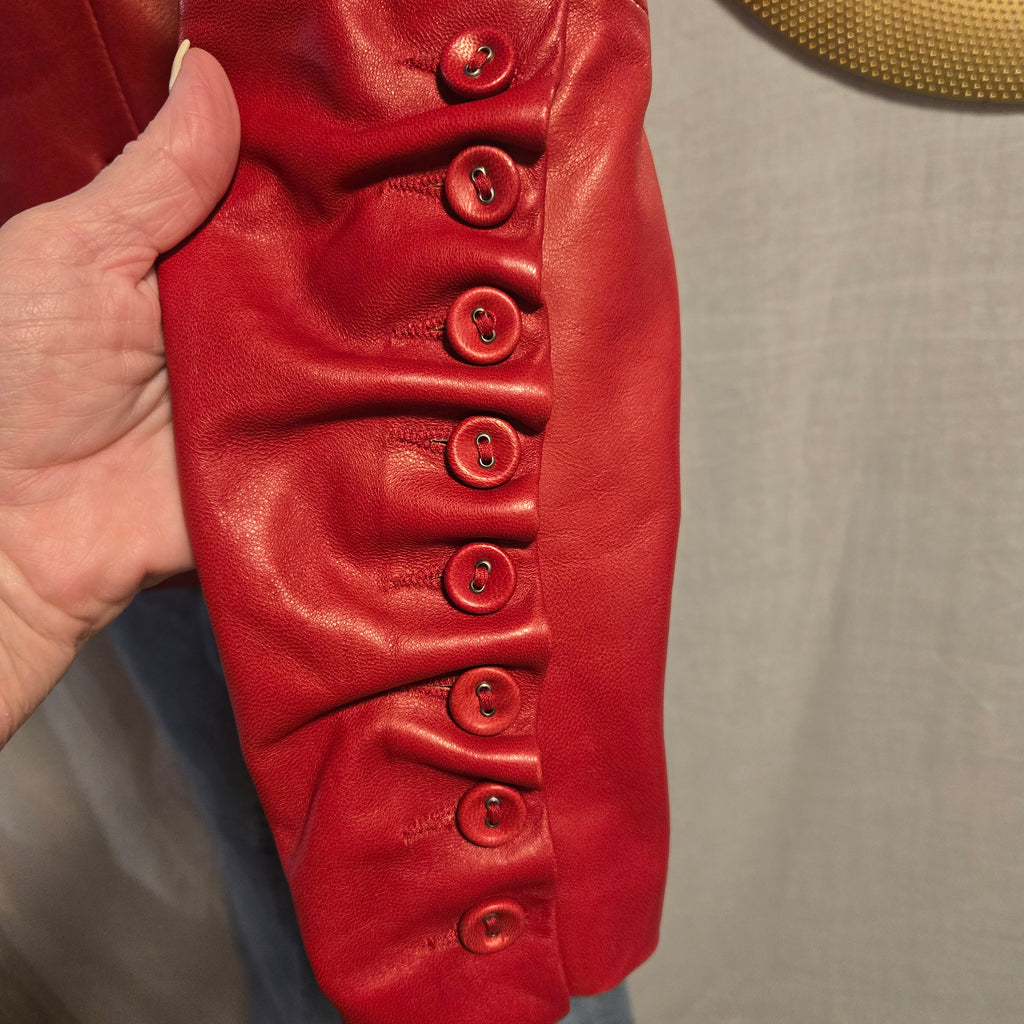 Danier Italian Leather Red Blazer Jacket | 2XS | Made in Canada