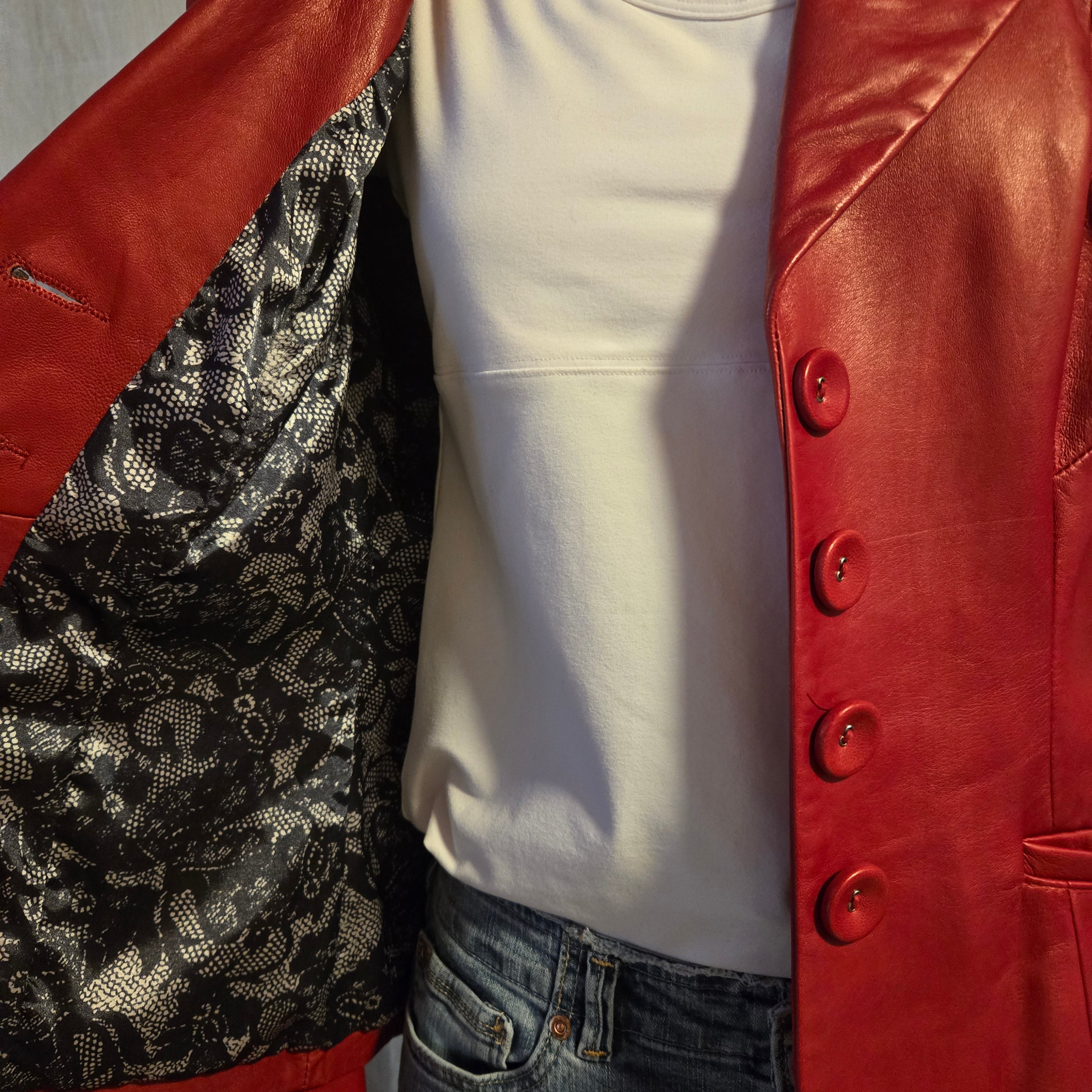 Danier Italian Leather Red Blazer Jacket | 2XS | Made in Canada