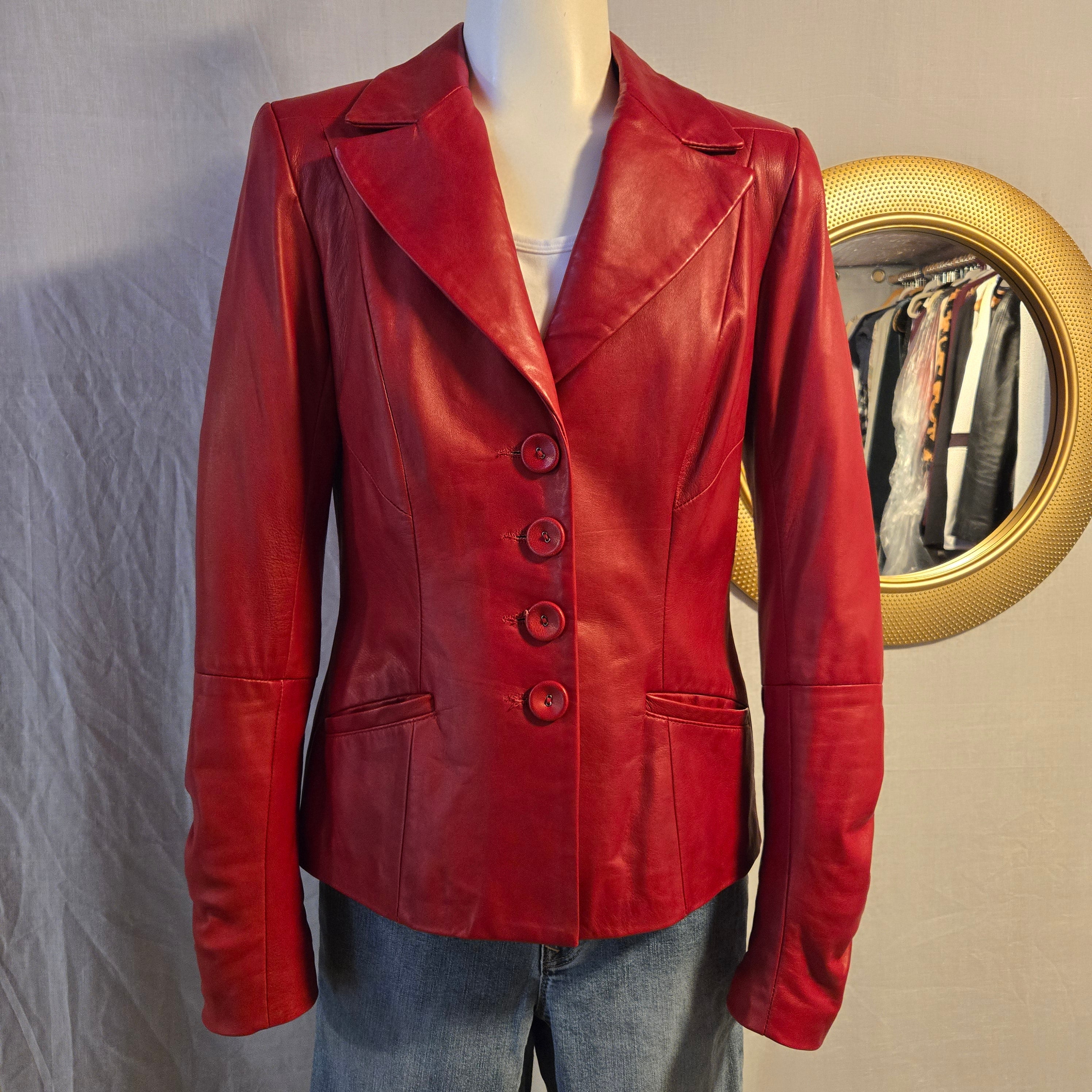 Danier Italian Leather Red Blazer Jacket | 2XS | Made in Canada