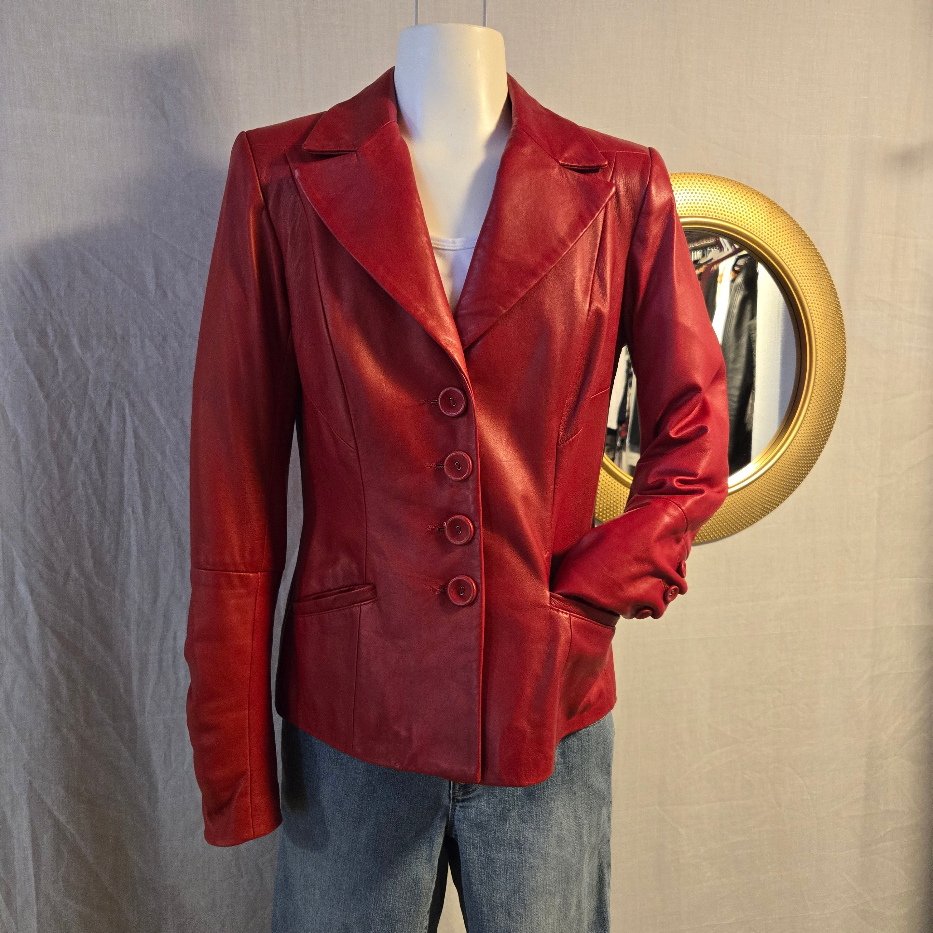 Danier Italian Leather Red Blazer Jacket | 2XS | Made in Canada