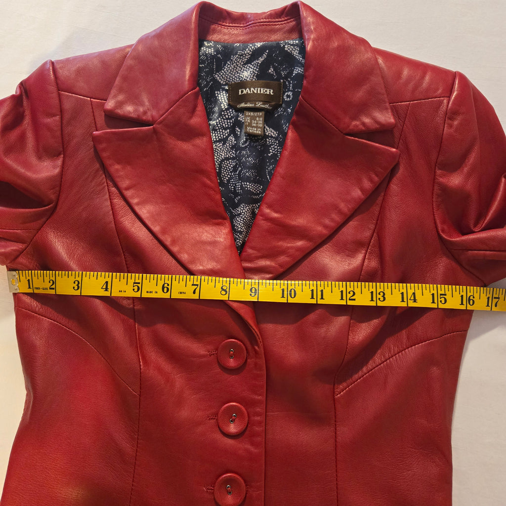 Danier Italian Leather Red Blazer Jacket | 2XS | Made in Canada