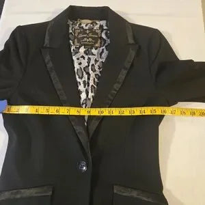GUESS Jeans Black Tuxedo Blazer Satin Trim Leopard Lined - Size Small