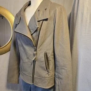 Mackage Montreal Grey Leather Moto Jacket | Pebbled Leather | Size M